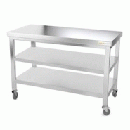 Table de travail en inox 1500 x 600 mm avec 2 étagères sur roulettes PREMIUM / GOLDINOX - gris inox 3701770800551