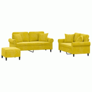 VidaXL Ensemble de canapés 3 pcs avec coussins jaune velours Modèle Fermelion - 3202246