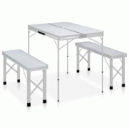 VidaXL Table de camping pliable avec 2 bancs Aluminium Blanc - blanc aluminium 48181 VidaXL Table de camping pliable avec 2 bancs Aluminium Blanc - blanc aluminium 48181