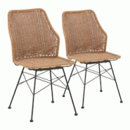 VS Venta-stock Pack de 2 chaises de salle à manger ou de jardin Paola Ratan/Noir - noir métal I24084
