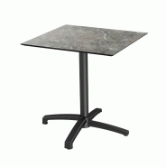 X Cross table de bistrot avec piètement noir + plateau HPL Galaxy Marble 70x70 cm