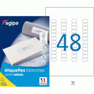 Agipa 102162 Lot de 4800 Etiquettes DIN A4 multi usage arrondis 22 x 12,7 mm Blanc - 3270241021622