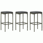 Décoshop26 - Lot de 3 tabourets de bar avec coussins anthracite et résine tressée gris et acier DEC029577 - gris acier 3000257443626
