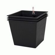 HORTALIA Lot de 3 pots à réserve d'eau 67 L en polypropylène 42x42x38 cm pour intérieur et extérieur - noir plastique polypropylène P3_S42H38_WS-S42