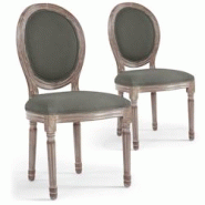 Lot de 2 chaises médaillon Louis XVI Tissu Beige - gris 3327480017081_0