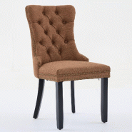 Merax ensemble de 2 chaises rembourrées, chaise de salle à manger en tissu aspect lin marron, pieds en bois massif, avec coutures de boutons et - ma_0