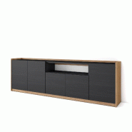 SKRAUT HOME Buffet salon et cuisine, 260x80x37 cm, 5 Portes, Meuble chaussure, Noir et chêne - noir Bois manufacturé 706_33