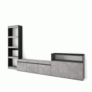 SKRAUT HOME Ensemble Meuble TV, 310x186x35cm, Pour les TV jusqu'à 65", Salon Complet, Ciment - gris Bois manufacturé 102_193