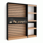 SKRAUT HOME Étagère Bibliothèque, 170x186x25cm, Salon Salle à manger Bureau, Cheminée électrique XXL, Chêne et noir - beige Bois manufacturé 82_2