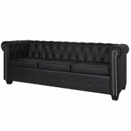 VidaXL Canapé Chesterfield à 3 places cuir synthétique noir   Modèle Prestige - 242370