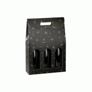 Boite 3 bouteilles à poignée noir motif Constellation 27x9x38,5cm - par 30
