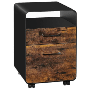 Caisson de bureau mÉtal avec 2 tiroirs placard de rangement mobile avec compartiment ouvert prÉ-assemblage style industriel 58,7 cm noir et marron rustique 12_0001477