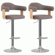 Décoshop26 - Lot de 2 tabourets de bar chaises hautes design rétro en bois courbé tissu taupe et fer DEC029874 - 3000257604256