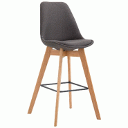 Décoshop26 - Tabouret de bar x1 style scandinave avec assise en tissu gris foncé et structure en bois naturel 10_0005717 - gris Bois massif 30002651