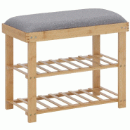 Helloshop26 - Banc à chaussures banquette entrée 60 x 29 x 50 cm assise confortable rangement 2 étagères cosy naturel en bambou gris 21_0002635 -