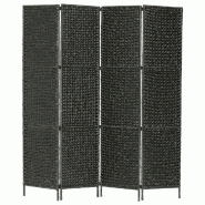 Helloshop26 - Paravent séparateur de pièce cloison de séparation décoration meuble 4 panneaux noir 154x160 cm jacinthe d'eau 0802077 - noir métal