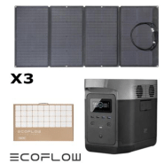 Kit station de charge portable 1800w - 1024wh ecoflow delta avec trois panneaux solaires pliables 160w