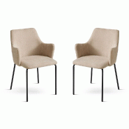 RATTATAN Set de 2 chaises en tissu pour intérieur, dossier enveloppant, pieds en métal, design élégant pour cuisine, salle à manger, bars, restau