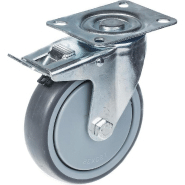 Roulette 125mm 5" à pneu gris en caoutchouc, pivotante avec frein, forte capacité de 130kg Roulette 125mm 5" à pneu gris en caoutchouc, pivotante avec frein, forte capacité de 130kg