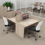 Bureau de call center version double 3 personnes avec poste pour superviseur. - 3 places, Acacia clair_0