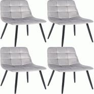 Décoshop26 - Lot de 4 chaises de salle à manger coutures décoratives carrées en tissu velours gris et métal noir 10_0001779 - gris métal 3000250666497
