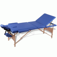Helloshop26 - Table pliable de massage 3 zones avec cadre en bois bleu 02_0001882 - 3000089691530