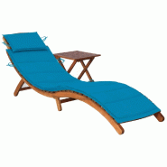 Helloshop26 - Transat chaise longue bain de soleil lit de jardin terrasse meuble d'extérieur avec table et coussin bois d'acacia 02_0012617 - Bois ma