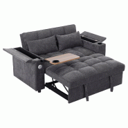 Merax Canapé-lit 2 places, canapé gigogne 3 en 1 avec dossier réglable, USB-C, table et porte-gobelet, gris - gris multi-matériau N625P540092093094G_0