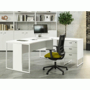 Bureau individuel Melvin en bois - structure acier - retour et caisson - livraison express Bureau individuel Melvin en bois - structure acier - retour et caisson - livraison express