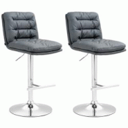 CLP Lot de 2 tabourets de bar Damar en similicuir Gris/Chrome - gris polyester 325686