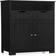 COSTWAY Meuble de salle de bain avec étagère réglable, meuble multifonction autoportant, 60 x 30 x 109 cm, noir - noir Bois manufacturé VH34443NW