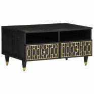 Décoshop26 - Table basse de salon avec tiroirs design moderne 80 x 54 x 40 cm bois de manguier massif noir et fer DEC037177 - noir Bois massif 300026
