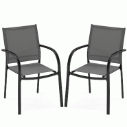 Helloshop26 - Lot de 2 chaises de jardin empilables 61 x 58 x 85 cm confort ergonomique design contemporain en métal gris 20_0012417 - gris métal 30