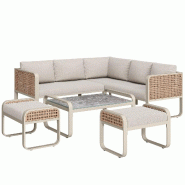 Merax salon de jardin, canapé 2 places avec coussins et tressage corde, extérieur, beige - beige métal HW25014AAB