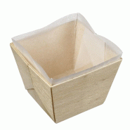 Mini barquette carrée haute bois naturel+papier cuisson 180ml - par 200