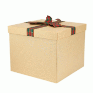 Boite cadeau kraft avec ruban tartan 27x27x22 cm