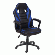Décoshop26 - Fauteuil chaise de bureau gaming sur roulettes mécanisme à bascule assise en PVC noir / bleu 04_0001838 - bleu 3000149332694