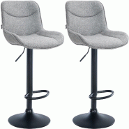 Décoshop26 - Lot de 2 tabourets de bar pivotant forme ergonomique surpiqûres décoratives en tissu gris cadre en métal noir 10_0006182 - gris méta