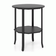 Helloshop26 - Table d'appoint ronde à 2 niveaux 50 x 61 cm grand espace de rangement design moderne en bois d'ingénierie noir 20_0018424 - noir mét