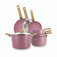 Menastyl - Set 7 piÈces lilas casserole poÊle faitout en aluminium induction - 3256391052389