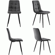 Merax Chaises de salle à manger (4 pièces), gris foncé, lot de 4 chaises rembourrées, chaises design avec dossier, assise en velours, structure en