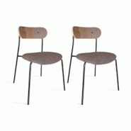 Now's Home - Lot De 2 Chaises En Tissu Marron Et Dossier En Finition Noyer - 3256390251714 Now's Home - Lot De 2 Chaises En Tissu Marron Et Dossier En Finition Noyer - 3256390251714
