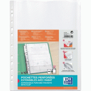 OXFORD Sachet de 10 Pochettes Perforées à Soufflet et à Rabat A4 Polypro Lisse Epaisseur 20/100ème Incolore - 100207008