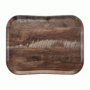 Plateau empilable (L)430 x (P)330 mm en polyester aspect naturel bois chêne foncé, CENTURY
