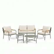 RATTATAN Ensemble de jardin en métal avec canapé, 2 fauteuils et 2 tables basses, coussins déhoussables, design élégant pour terrasse, véranda,