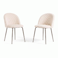 RATTATAN Lot de 2 chaises en velours côtelé large avec pieds en métal, design élégant, pour salle à manger, cuisine, restaurants Sara - Beurre/G