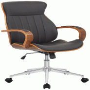 Décoshop26 - Fauteuil de bureau avec accoudoirs cadre robuste en bois courbé couleur noyer PVC marron et métal chromé 10_0002546 - marron métal 3