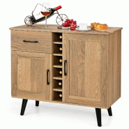 Helloshop26 - Buffet Cuisine à 2 Portes et 6 Porte-Bouteilles 90 x 40 x 79 cm avec tiroir coulissant style contemporain en bois 20_0021051 - Bois mas