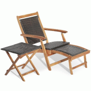 Helloshop26 - Chaise longue de jardin avec repose-pied rétractable et table d'appoint pliable 135 x 61 x 81 cm design moderne en 20_0021009 - 3000233