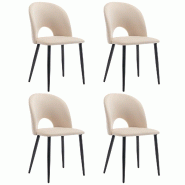 Merax Chaise de salle à manger (4 pièces), lot de 4 chaises de salon rembourrées, velours, pieds en métal, beige - beige textile WF313385AAA-4